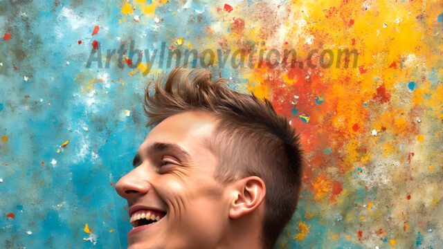 AI-generated abstract art featuring beautiful, handsome, sexy, shirtless, men, boys, lads, full of excitement joy and fun, covered in body paint, dynamic, interactive, Combining elements of realism with surreal abstract qualities, showcasing the potential of AI in artistic expression. Photos of guys, just smiling, happy, and having a good time. Most of them are smiling because a paint bomb just blow up next to them, so I'm calling is Abstract Art. When paint attacks and makes people happy, it's Art!