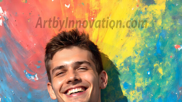 AI-generated abstract art featuring beautiful, handsome, sexy, shirtless, men, boys, lads, full of excitement joy and fun, covered in body paint, dynamic, interactive, Combining elements of realism with surreal abstract qualities, showcasing the potential of AI in artistic expression. Photos of guys, just smiling, happy, and having a good time. Most of them are smiling because a paint bomb just blow up next to them, so I'm calling is Abstract Art. When paint attacks and makes people happy, it's Art!