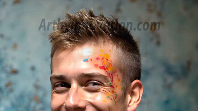 AI-generated abstract art featuring beautiful, handsome, sexy, shirtless, men, boys, lads, full of excitement joy and fun, covered in body paint, dynamic, interactive, Combining elements of realism with surreal abstract qualities, showcasing the potential of AI in artistic expression. Photos of guys, just smiling, happy, and having a good time. Most of them are smiling because a paint bomb just blow up next to them, so I'm calling is Abstract Art. When paint attacks and makes people happy, it's Art!