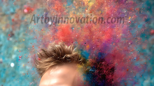 AI-generated abstract art featuring beautiful, handsome, sexy, shirtless, men, boys, lads, full of excitement joy and fun, covered in body paint, dynamic, interactive, Combining elements of realism with surreal abstract qualities, showcasing the potential of AI in artistic expression. Photos of guys, just smiling, happy, and having a good time. Most of them are smiling because a paint bomb just blow up next to them, so I'm calling is Abstract Art. When paint attacks and makes people happy, it's Art!