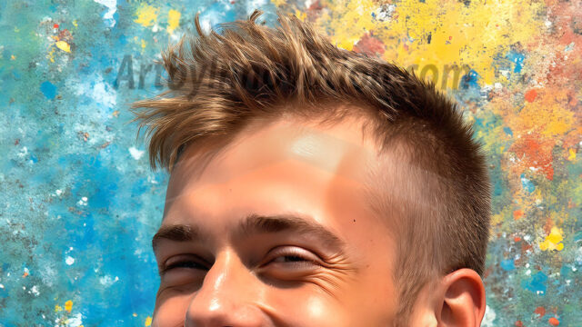 AI-generated abstract art featuring beautiful, handsome, sexy, shirtless, men, boys, lads, full of excitement joy and fun, covered in body paint, dynamic, interactive, Combining elements of realism with surreal abstract qualities, showcasing the potential of AI in artistic expression. Photos of guys, just smiling, happy, and having a good time. Most of them are smiling because a paint bomb just blow up next to them, so I'm calling is Abstract Art. When paint attacks and makes people happy, it's Art!