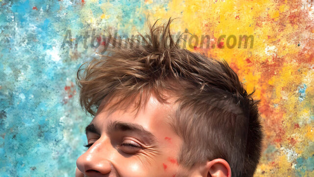 AI-generated abstract art featuring beautiful, handsome, sexy, shirtless, men, boys, lads, full of excitement joy and fun, covered in body paint, dynamic, interactive, Combining elements of realism with surreal abstract qualities, showcasing the potential of AI in artistic expression. Photos of guys, just smiling, happy, and having a good time. Most of them are smiling because a paint bomb just blow up next to them, so I'm calling is Abstract Art. When paint attacks and makes people happy, it's Art!