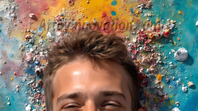 AI-generated abstract art featuring beautiful, handsome, sexy, shirtless, men, boys, lads, full of excitement joy and fun, covered in body paint, dynamic, interactive, Combining elements of realism with surreal abstract qualities, showcasing the potential of AI in artistic expression. Photos of guys, just smiling, happy, and having a good time. Most of them are smiling because a paint bomb just blow up next to them, so I'm calling is Abstract Art. When paint attacks and makes people happy, it's Art!