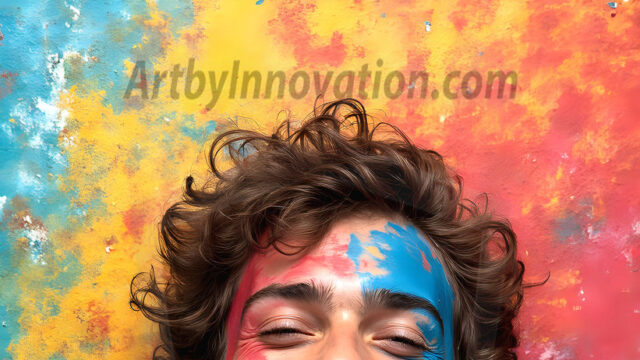 AI-generated abstract art featuring beautiful, handsome, sexy, shirtless, men, boys, lads, full of excitement joy and fun, covered in body paint, dynamic, interactive, Combining elements of realism with surreal abstract qualities, showcasing the potential of AI in artistic expression. Photos of guys, just smiling, happy, and having a good time. Most of them are smiling because a paint bomb just blow up next to them, so I'm calling is Abstract Art. When paint attacks and makes people happy, it's Art!