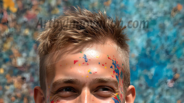AI-generated abstract art featuring beautiful, handsome, sexy, shirtless, men, boys, lads, full of excitement joy and fun, covered in body paint, dynamic, interactive, Combining elements of realism with surreal abstract qualities, showcasing the potential of AI in artistic expression. Photos of guys, just smiling, happy, and having a good time. Most of them are smiling because a paint bomb just blow up next to them, so I'm calling is Abstract Art. When paint attacks and makes people happy, it's Art!