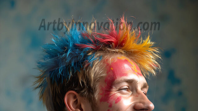 AI-generated abstract art featuring beautiful, handsome, sexy, shirtless, men, boys, lads, full of excitement joy and fun, covered in body paint, dynamic, interactive, Combining elements of realism with surreal abstract qualities, showcasing the potential of AI in artistic expression. Photos of guys, just smiling, happy, and having a good time. Most of them are smiling because a paint bomb just blow up next to them, so I'm calling is Abstract Art. When paint attacks and makes people happy, it's Art!