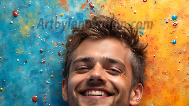 AI-generated abstract art featuring beautiful, handsome, sexy, shirtless, men, boys, lads, full of excitement joy and fun, covered in body paint, dynamic, interactive, Combining elements of realism with surreal abstract qualities, showcasing the potential of AI in artistic expression. Photos of guys, just smiling, happy, and having a good time. Most of them are smiling because a paint bomb just blow up next to them, so I'm calling is Abstract Art. When paint attacks and makes people happy, it's Art!