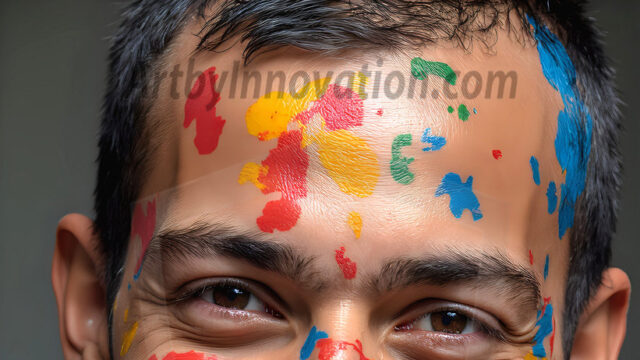 AI-generated abstract art featuring beautiful, handsome, sexy, shirtless, men, boys, lads, full of excitement joy and fun, covered in body paint, dynamic, interactive, Combining elements of realism with surreal abstract qualities, showcasing the potential of AI in artistic expression. Photos of guys, just smiling, happy, and having a good time. Most of them are smiling because a paint bomb just blow up next to them, so I'm calling is Abstract Art. When paint attacks and makes people happy, it's Art!