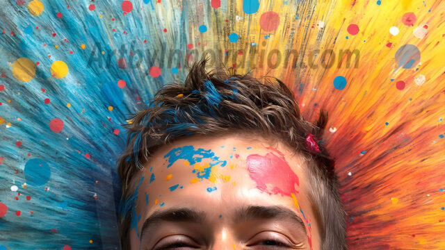 AI-generated abstract art featuring beautiful, handsome, sexy, shirtless, men, boys, lads, full of excitement joy and fun, covered in body paint, dynamic, interactive, Combining elements of realism with surreal abstract qualities, showcasing the potential of AI in artistic expression. Photos of guys, just smiling, happy, and having a good time. Most of them are smiling because a paint bomb just blow up next to them, so I'm calling is Abstract Art. When paint attacks and makes people happy, it's Art!