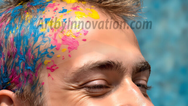 AI-generated abstract art featuring beautiful, handsome, sexy, shirtless, men, boys, lads, full of excitement joy and fun, covered in body paint, dynamic, interactive, Combining elements of realism with surreal abstract qualities, showcasing the potential of AI in artistic expression. Photos of guys, just smiling, happy, and having a good time. Most of them are smiling because a paint bomb just blow up next to them, so I'm calling is Abstract Art. When paint attacks and makes people happy, it's Art!