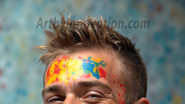 AI-generated abstract art featuring beautiful, handsome, sexy, shirtless, men, boys, lads, full of excitement joy and fun, covered in body paint, dynamic, interactive, Combining elements of realism with surreal abstract qualities, showcasing the potential of AI in artistic expression. Photos of guys, just smiling, happy, and having a good time. Most of them are smiling because a paint bomb just blow up next to them, so I'm calling is Abstract Art. When paint attacks and makes people happy, it's Art!