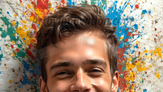AI-generated abstract art featuring beautiful, handsome, sexy, shirtless, men, boys, lads, full of excitement joy and fun, covered in body paint, dynamic, interactive, Combining elements of realism with surreal abstract qualities, showcasing the potential of AI in artistic expression. Photos of guys, just smiling, happy, and having a good time. Most of them are smiling because a paint bomb just blow up next to them, so I'm calling is Abstract Art. When paint attacks and makes people happy, it's Art!
