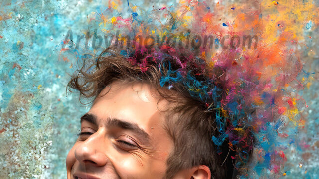 AI-generated abstract art featuring beautiful, handsome, sexy, shirtless, men, boys, lads, full of excitement joy and fun, covered in body paint, dynamic, interactive, Combining elements of realism with surreal abstract qualities, showcasing the potential of AI in artistic expression. Photos of guys, just smiling, happy, and having a good time. Most of them are smiling because a paint bomb just blow up next to them, so I'm calling is Abstract Art. When paint attacks and makes people happy, it's Art!