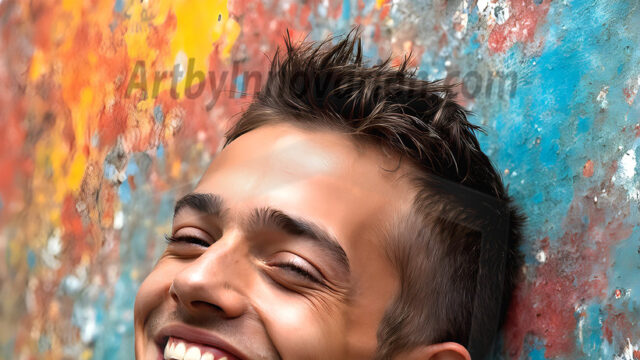 AI-generated abstract art featuring beautiful, handsome, sexy, shirtless, men, boys, lads, full of excitement joy and fun, covered in body paint, dynamic, interactive, Combining elements of realism with surreal abstract qualities, showcasing the potential of AI in artistic expression. Photos of guys, just smiling, happy, and having a good time. Most of them are smiling because a paint bomb just blow up next to them, so I'm calling is Abstract Art. When paint attacks and makes people happy, it's Art!