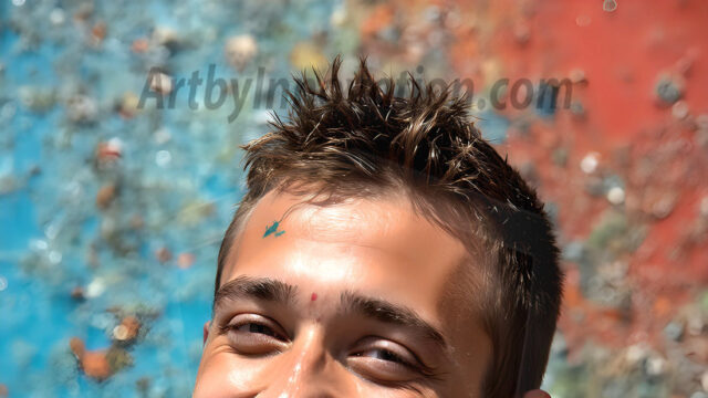 AI-generated abstract art featuring beautiful, handsome, sexy, shirtless, men, boys, lads, full of excitement joy and fun, covered in body paint, dynamic, interactive, Combining elements of realism with surreal abstract qualities, showcasing the potential of AI in artistic expression. Photos of guys, just smiling, happy, and having a good time. Most of them are smiling because a paint bomb just blow up next to them, so I'm calling is Abstract Art. When paint attacks and makes people happy, it's Art!