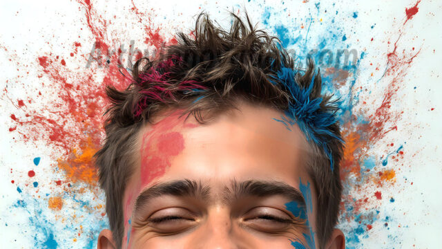 AI-generated abstract art featuring beautiful, handsome, sexy, shirtless, men, boys, lads, full of excitement joy and fun, covered in body paint, dynamic, interactive, Combining elements of realism with surreal abstract qualities, showcasing the potential of AI in artistic expression. Photos of guys, just smiling, happy, and having a good time. Most of them are smiling because a paint bomb just blow up next to them, so I'm calling is Abstract Art. When paint attacks and makes people happy, it's Art!