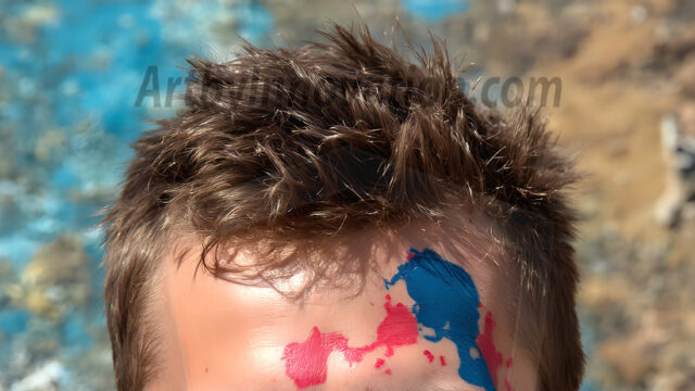 AI-generated abstract art featuring beautiful, handsome, sexy, shirtless, men, boys, lads, full of excitement joy and fun, covered in body paint, dynamic, interactive, Combining elements of realism with surreal abstract qualities, showcasing the potential of AI in artistic expression. Photos of guys, just smiling, happy, and having a good time. Most of them are smiling because a paint bomb just blow up next to them, so I'm calling is Abstract Art. When paint attacks and makes people happy, it's Art!