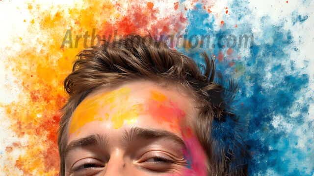 AI-generated abstract art featuring beautiful, handsome, sexy, shirtless, men, boys, lads, full of excitement joy and fun, covered in body paint, dynamic, interactive, Combining elements of realism with surreal abstract qualities, showcasing the potential of AI in artistic expression. Photos of guys, just smiling, happy, and having a good time. Most of them are smiling because a paint bomb just blow up next to them, so I'm calling is Abstract Art. When paint attacks and makes people happy, it's Art!