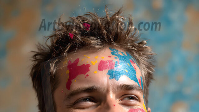 AI-generated abstract art featuring beautiful, handsome, sexy, shirtless, men, boys, lads, full of excitement joy and fun, covered in body paint, dynamic, interactive, Combining elements of realism with surreal abstract qualities, showcasing the potential of AI in artistic expression. Photos of guys, just smiling, happy, and having a good time. Most of them are smiling because a paint bomb just blow up next to them, so I'm calling is Abstract Art. When paint attacks and makes people happy, it's Art!