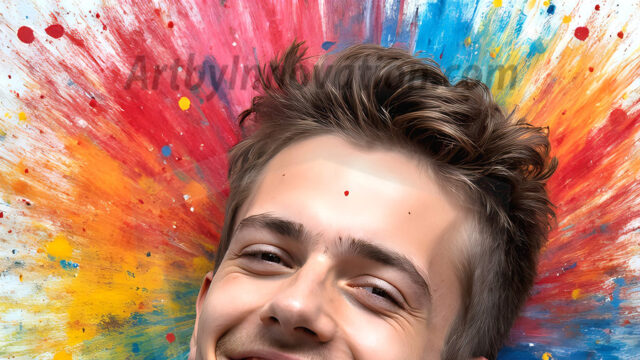 AI-generated abstract art featuring beautiful, handsome, sexy, shirtless, men, boys, lads, full of excitement joy and fun, covered in body paint, dynamic, interactive, Combining elements of realism with surreal abstract qualities, showcasing the potential of AI in artistic expression. Photos of guys, just smiling, happy, and having a good time. Most of them are smiling because a paint bomb just blow up next to them, so I'm calling is Abstract Art. When paint attacks and makes people happy, it's Art!