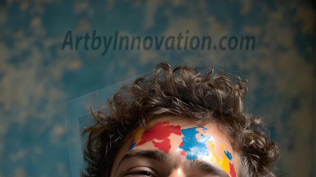 AI-generated abstract art featuring beautiful, handsome, sexy, shirtless, men, boys, lads, full of excitement joy and fun, covered in body paint, dynamic, interactive, Combining elements of realism with surreal abstract qualities, showcasing the potential of AI in artistic expression. Photos of guys, just smiling, happy, and having a good time. Most of them are smiling because a paint bomb just blow up next to them, so I'm calling is Abstract Art. When paint attacks and makes people happy, it's Art!