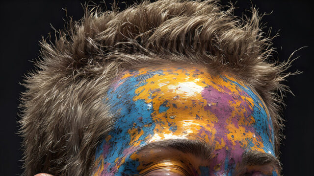 AI-generated abstract art featuring beautiful, handsome, sexy, shirtless, men, boys, lads, full of excitement joy and fun, covered in body paint, dynamic, interactive, Combining elements of realism with surreal abstract qualities, showcasing the potential of AI in artistic expression. Photos of guys, just smiling, happy, and having a good time. Most of them are smiling because a paint bomb just blow up next to them, so I'm calling is Abstract Art. When paint attacks and makes people happy, it's Art!