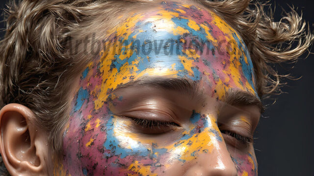 AI-generated abstract art featuring beautiful, handsome, sexy, shirtless, men, boys, lads, full of excitement joy and fun, covered in body paint, dynamic, interactive, Combining elements of realism with surreal abstract qualities, showcasing the potential of AI in artistic expression. Photos of guys, just smiling, happy, and having a good time. Most of them are smiling because a paint bomb just blow up next to them, so I'm calling is Abstract Art. When paint attacks and makes people happy, it's Art!