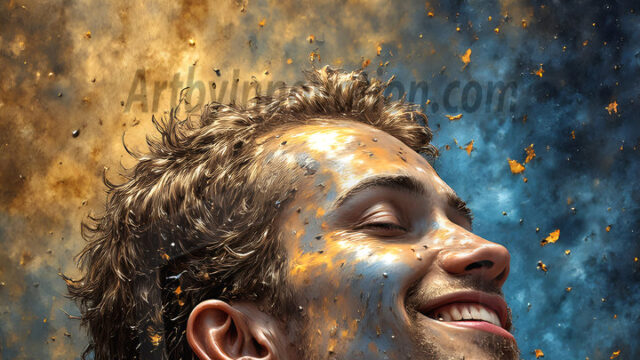 AI-generated abstract art featuring beautiful, handsome, sexy, shirtless, men, boys, lads, full of excitement joy and fun, covered in body paint, dynamic, interactive, Combining elements of realism with surreal abstract qualities, showcasing the potential of AI in artistic expression. Photos of guys, just smiling, happy, and having a good time. Most of them are smiling because a paint bomb just blow up next to them, so I'm calling is Abstract Art. When paint attacks and makes people happy, it's Art!