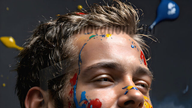AI-generated abstract art featuring beautiful, handsome, sexy, shirtless, men, boys, lads, full of excitement joy and fun, covered in body paint, dynamic, interactive, Combining elements of realism with surreal abstract qualities, showcasing the potential of AI in artistic expression. Photos of guys, just smiling, happy, and having a good time. Most of them are smiling because a paint bomb just blow up next to them, so I'm calling is Abstract Art. When paint attacks and makes people happy, it's Art!