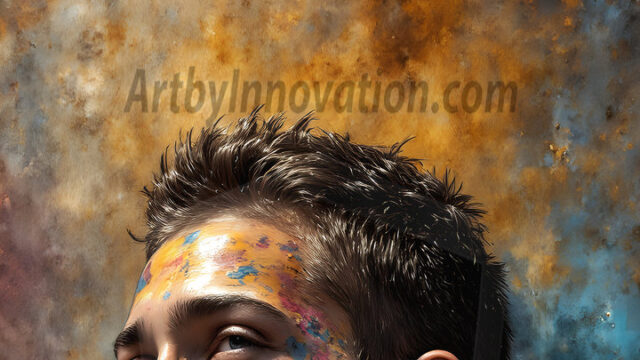 AI-generated abstract art featuring beautiful, handsome, sexy, shirtless, men, boys, lads, full of excitement joy and fun, covered in body paint, dynamic, interactive, Combining elements of realism with surreal abstract qualities, showcasing the potential of AI in artistic expression. Photos of guys, just smiling, happy, and having a good time. Most of them are smiling because a paint bomb just blow up next to them, so I'm calling is Abstract Art. When paint attacks and makes people happy, it's Art!