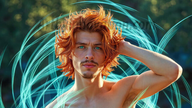 Abstract Male Art, AI photos of handsome shirtless men dancing with Light Rays, colorful art in motion. Guys dancing with radiant light rays that wrap around his body in flowing patterns, emphasizing his movements and adding a sense of ethereal fluidity. The designs appear weightless and almost sculptural, creates a striking contrast against the backgrounds making him the center of a cosmic dance, with energy and elegance. AI-generated abstract art HD photos featuring handsome, sexy, shirtless, men, boys, lads, dancing with colorful light rays, dynamic, interactive. Combining elements of realism with surreal abstract qualities, showcasing the potential of AI in artistic expression.