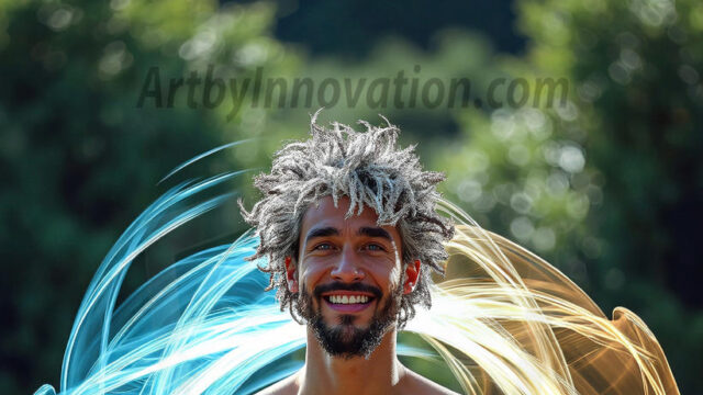 Abstract Male Art, AI photos of handsome shirtless men dancing with Light Rays, colorful art in motion. Guys dancing with radiant light rays that wrap around his body in flowing patterns, emphasizing his movements and adding a sense of ethereal fluidity. The designs appear weightless and almost sculptural, creates a striking contrast against the backgrounds making him the center of a cosmic dance, with energy and elegance. AI-generated abstract art HD photos featuring handsome, sexy, shirtless, men, boys, lads, dancing with colorful light rays, dynamic, interactive. Combining elements of realism with surreal abstract qualities, showcasing the potential of AI in artistic expression.