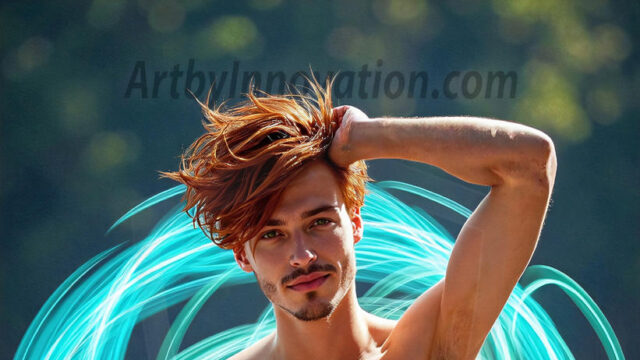 Abstract Male Art, AI photos of handsome shirtless men dancing with Light Rays, colorful art in motion. Guys dancing with radiant light rays that wrap around his body in flowing patterns, emphasizing his movements and adding a sense of ethereal fluidity. The designs appear weightless and almost sculptural, creates a striking contrast against the backgrounds making him the center of a cosmic dance, with energy and elegance. AI-generated abstract art HD photos featuring handsome, sexy, shirtless, men, boys, lads, dancing with colorful light rays, dynamic, interactive. Combining elements of realism with surreal abstract qualities, showcasing the potential of AI in artistic expression.