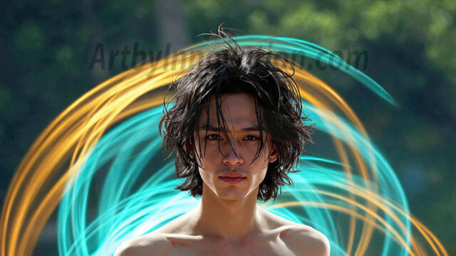 Abstract Male Art, AI photos of handsome shirtless men dancing with Light Rays, colorful art in motion. Guys dancing with radiant light rays that wrap around his body in flowing patterns, emphasizing his movements and adding a sense of ethereal fluidity. The designs appear weightless and almost sculptural, creates a striking contrast against the backgrounds making him the center of a cosmic dance, with energy and elegance. AI-generated abstract art HD photos featuring handsome, sexy, shirtless, men, boys, lads, dancing with colorful light rays, dynamic, interactive. Combining elements of realism with surreal abstract qualities, showcasing the potential of AI in artistic expression.