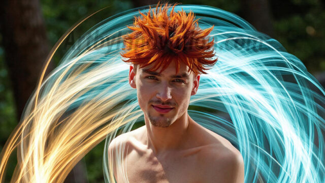 Abstract Male Art, AI photos of handsome shirtless men dancing with Light Rays, colorful art in motion. Guys dancing with radiant light rays that wrap around his body in flowing patterns, emphasizing his movements and adding a sense of ethereal fluidity. The designs appear weightless and almost sculptural, creates a striking contrast against the backgrounds making him the center of a cosmic dance, with energy and elegance. AI-generated abstract art HD photos featuring handsome, sexy, shirtless, men, boys, lads, dancing with colorful light rays, dynamic, interactive. Combining elements of realism with surreal abstract qualities, showcasing the potential of AI in artistic expression.