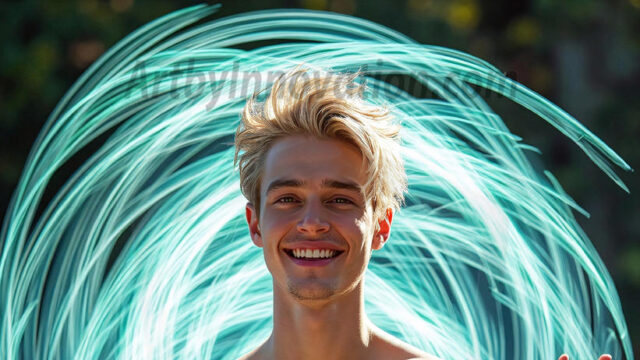 Abstract Male Art, AI photos of handsome shirtless men dancing with Light Rays, colorful art in motion. Guys dancing with radiant light rays that wrap around his body in flowing patterns, emphasizing his movements and adding a sense of ethereal fluidity. The designs appear weightless and almost sculptural, creates a striking contrast against the backgrounds making him the center of a cosmic dance, with energy and elegance. AI-generated abstract art HD photos featuring handsome, sexy, shirtless, men, boys, lads, dancing with colorful light rays, dynamic, interactive. Combining elements of realism with surreal abstract qualities, showcasing the potential of AI in artistic expression.