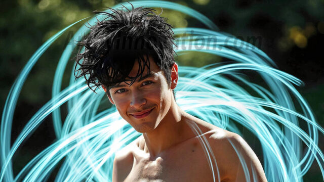 Abstract Male Art, AI photos of handsome shirtless men dancing with Light Rays, colorful art in motion. Guys dancing with radiant light rays that wrap around his body in flowing patterns, emphasizing his movements and adding a sense of ethereal fluidity. The designs appear weightless and almost sculptural, creates a striking contrast against the backgrounds making him the center of a cosmic dance, with energy and elegance. AI-generated abstract art HD photos featuring handsome, sexy, shirtless, men, boys, lads, dancing with colorful light rays, dynamic, interactive. Combining elements of realism with surreal abstract qualities, showcasing the potential of AI in artistic expression.