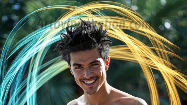 Abstract Male Art, AI photos of handsome shirtless men dancing with Light Rays, colorful art in motion. Guys dancing with radiant light rays that wrap around his body in flowing patterns, emphasizing his movements and adding a sense of ethereal fluidity. The designs appear weightless and almost sculptural, creates a striking contrast against the backgrounds making him the center of a cosmic dance, with energy and elegance. AI-generated abstract art HD photos featuring handsome, sexy, shirtless, men, boys, lads, dancing with colorful light rays, dynamic, interactive. Combining elements of realism with surreal abstract qualities, showcasing the potential of AI in artistic expression.