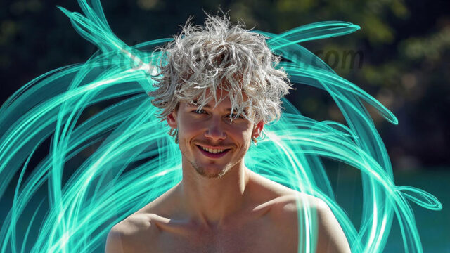 Abstract Male Art, AI photos of handsome shirtless men dancing with Light Rays, colorful art in motion. Guys dancing with radiant light rays that wrap around his body in flowing patterns, emphasizing his movements and adding a sense of ethereal fluidity. The designs appear weightless and almost sculptural, creates a striking contrast against the backgrounds making him the center of a cosmic dance, with energy and elegance. AI-generated abstract art HD photos featuring handsome, sexy, shirtless, men, boys, lads, dancing with colorful light rays, dynamic, interactive. Combining elements of realism with surreal abstract qualities, showcasing the potential of AI in artistic expression.