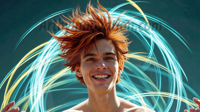 Abstract Male Art, AI photos of handsome shirtless men dancing with Light Rays, colorful art in motion. Guys dancing with radiant light rays that wrap around his body in flowing patterns, emphasizing his movements and adding a sense of ethereal fluidity. The designs appear weightless and almost sculptural, creates a striking contrast against the backgrounds making him the center of a cosmic dance, with energy and elegance. AI-generated abstract art HD photos featuring handsome, sexy, shirtless, men, boys, lads, dancing with colorful light rays, dynamic, interactive. Combining elements of realism with surreal abstract qualities, showcasing the potential of AI in artistic expression.