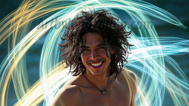 Abstract Male Art, AI photos of handsome shirtless men dancing with Light Rays, colorful art in motion. Guys dancing with radiant light rays that wrap around his body in flowing patterns, emphasizing his movements and adding a sense of ethereal fluidity. The designs appear weightless and almost sculptural, creates a striking contrast against the backgrounds making him the center of a cosmic dance, with energy and elegance. AI-generated abstract art HD photos featuring handsome, sexy, shirtless, men, boys, lads, dancing with colorful light rays, dynamic, interactive. Combining elements of realism with surreal abstract qualities, showcasing the potential of AI in artistic expression.