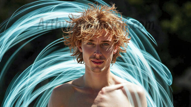 Abstract Male Art, AI photos of handsome shirtless men dancing with Light Rays, colorful art in motion. Guys dancing with radiant light rays that wrap around his body in flowing patterns, emphasizing his movements and adding a sense of ethereal fluidity. The designs appear weightless and almost sculptural, creates a striking contrast against the backgrounds making him the center of a cosmic dance, with energy and elegance. AI-generated abstract art HD photos featuring handsome, sexy, shirtless, men, boys, lads, dancing with colorful light rays, dynamic, interactive. Combining elements of realism with surreal abstract qualities, showcasing the potential of AI in artistic expression.