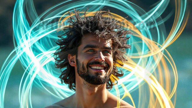 Abstract Male Art, AI photos of handsome shirtless men dancing with Light Rays, colorful art in motion. Guys dancing with radiant light rays that wrap around his body in flowing patterns, emphasizing his movements and adding a sense of ethereal fluidity. The designs appear weightless and almost sculptural, creates a striking contrast against the backgrounds making him the center of a cosmic dance, with energy and elegance. AI-generated abstract art HD photos featuring handsome, sexy, shirtless, men, boys, lads, dancing with colorful light rays, dynamic, interactive. Combining elements of realism with surreal abstract qualities, showcasing the potential of AI in artistic expression.