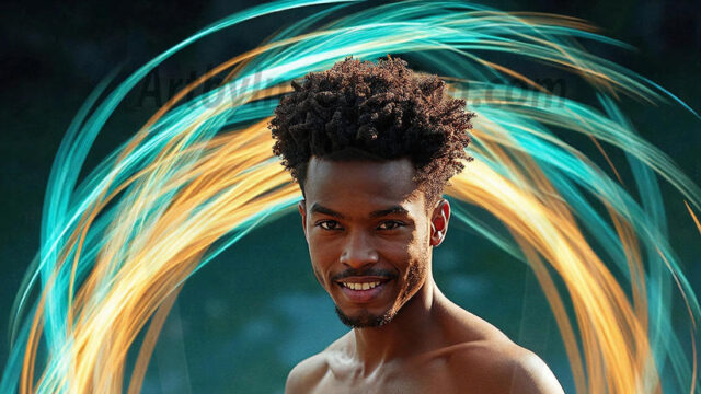 Abstract Male Art, AI photos of handsome shirtless men dancing with Light Rays, colorful art in motion. Guys dancing with radiant light rays that wrap around his body in flowing patterns, emphasizing his movements and adding a sense of ethereal fluidity. The designs appear weightless and almost sculptural, creates a striking contrast against the backgrounds making him the center of a cosmic dance, with energy and elegance. AI-generated abstract art HD photos featuring handsome, sexy, shirtless, men, boys, lads, dancing with colorful light rays, dynamic, interactive. Combining elements of realism with surreal abstract qualities, showcasing the potential of AI in artistic expression.