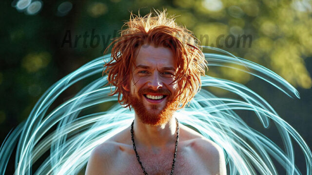 Abstract Male Art, AI photos of handsome shirtless men dancing with Light Rays, colorful art in motion. Guys dancing with radiant light rays that wrap around his body in flowing patterns, emphasizing his movements and adding a sense of ethereal fluidity. The designs appear weightless and almost sculptural, creates a striking contrast against the backgrounds making him the center of a cosmic dance, with energy and elegance. AI-generated abstract art HD photos featuring handsome, sexy, shirtless, men, boys, lads, dancing with colorful light rays, dynamic, interactive. Combining elements of realism with surreal abstract qualities, showcasing the potential of AI in artistic expression.