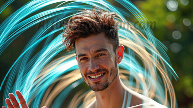 Abstract Male Art, AI photos of handsome shirtless men dancing with Light Rays, colorful art in motion. Guys dancing with radiant light rays that wrap around his body in flowing patterns, emphasizing his movements and adding a sense of ethereal fluidity. The designs appear weightless and almost sculptural, creates a striking contrast against the backgrounds making him the center of a cosmic dance, with energy and elegance. AI-generated abstract art HD photos featuring handsome, sexy, shirtless, men, boys, lads, dancing with colorful light rays, dynamic, interactive. Combining elements of realism with surreal abstract qualities, showcasing the potential of AI in artistic expression.