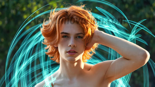 Abstract Male Art, AI photos of handsome shirtless men dancing with Light Rays, colorful art in motion. Guys dancing with radiant light rays that wrap around his body in flowing patterns, emphasizing his movements and adding a sense of ethereal fluidity. The designs appear weightless and almost sculptural, creates a striking contrast against the backgrounds making him the center of a cosmic dance, with energy and elegance. AI-generated abstract art HD photos featuring handsome, sexy, shirtless, men, boys, lads, dancing with colorful light rays, dynamic, interactive. Combining elements of realism with surreal abstract qualities, showcasing the potential of AI in artistic expression.