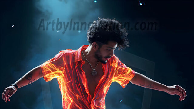 Abstract Male Art, AI photos of handsome shirtless men dancing with Light Rays, colorful art in motion. Guys dancing with radiant light rays that wrap around his body in flowing patterns, emphasizing his movements and adding a sense of ethereal fluidity. The designs appear weightless and almost sculptural, creates a striking contrast against the backgrounds making him the center of a cosmic dance, with energy and elegance. AI-generated abstract art HD photos featuring handsome, sexy, shirtless, men, boys, lads, dancing with colorful light rays, dynamic, interactive. Combining elements of realism with surreal abstract qualities, showcasing the potential of AI in artistic expression.