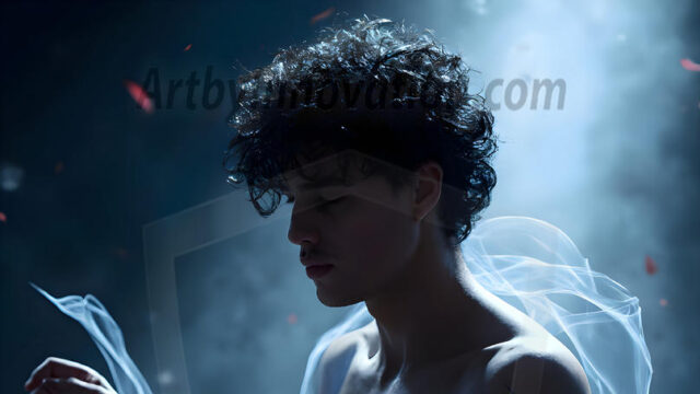 Abstract Male Art, AI photos of handsome shirtless men dancing with Light Rays, colorful art in motion. Guys dancing with radiant light rays that wrap around his body in flowing patterns, emphasizing his movements and adding a sense of ethereal fluidity. The designs appear weightless and almost sculptural, creates a striking contrast against the backgrounds making him the center of a cosmic dance, with energy and elegance. AI-generated abstract art HD photos featuring handsome, sexy, shirtless, men, boys, lads, dancing with colorful light rays, dynamic, interactive. Combining elements of realism with surreal abstract qualities, showcasing the potential of AI in artistic expression.