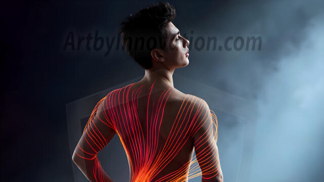 Abstract Male Art, AI photos of handsome shirtless men dancing with Light Rays, colorful art in motion. Guys dancing with radiant light rays that wrap around his body in flowing patterns, emphasizing his movements and adding a sense of ethereal fluidity. The designs appear weightless and almost sculptural, creates a striking contrast against the backgrounds making him the center of a cosmic dance, with energy and elegance. AI-generated abstract art HD photos featuring handsome, sexy, shirtless, men, boys, lads, dancing with colorful light rays, dynamic, interactive. Combining elements of realism with surreal abstract qualities, showcasing the potential of AI in artistic expression.